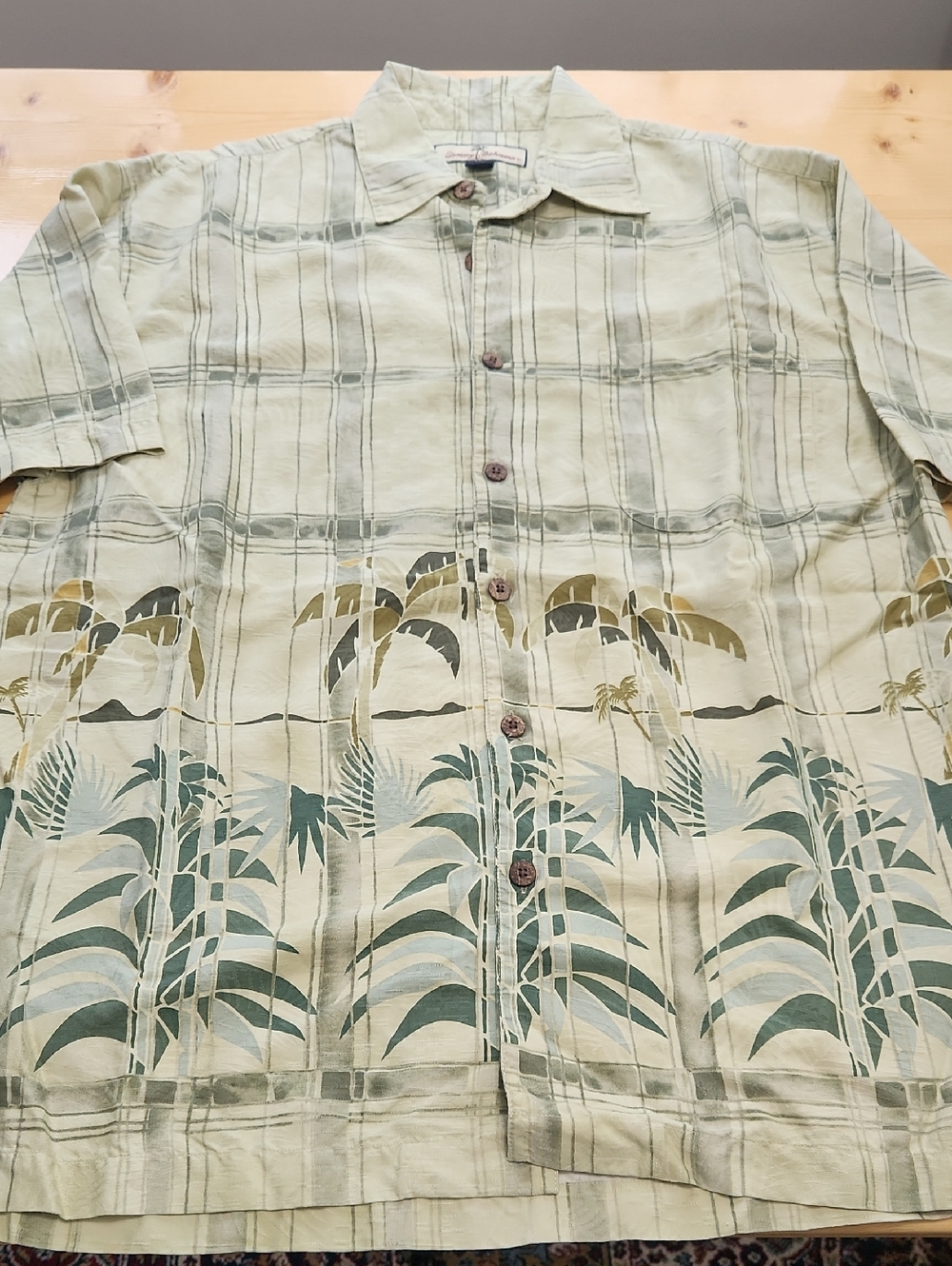 Tommy Bahama Vintage 100% Silk Plaid Palm Tree Border Print Camp Shirt M - Picture 6 of 16